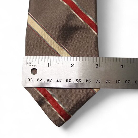 Christian Dior Vintage 100% Silk Tie Brown Red Gold Striped Classic Necktie - Picture 2 of 5